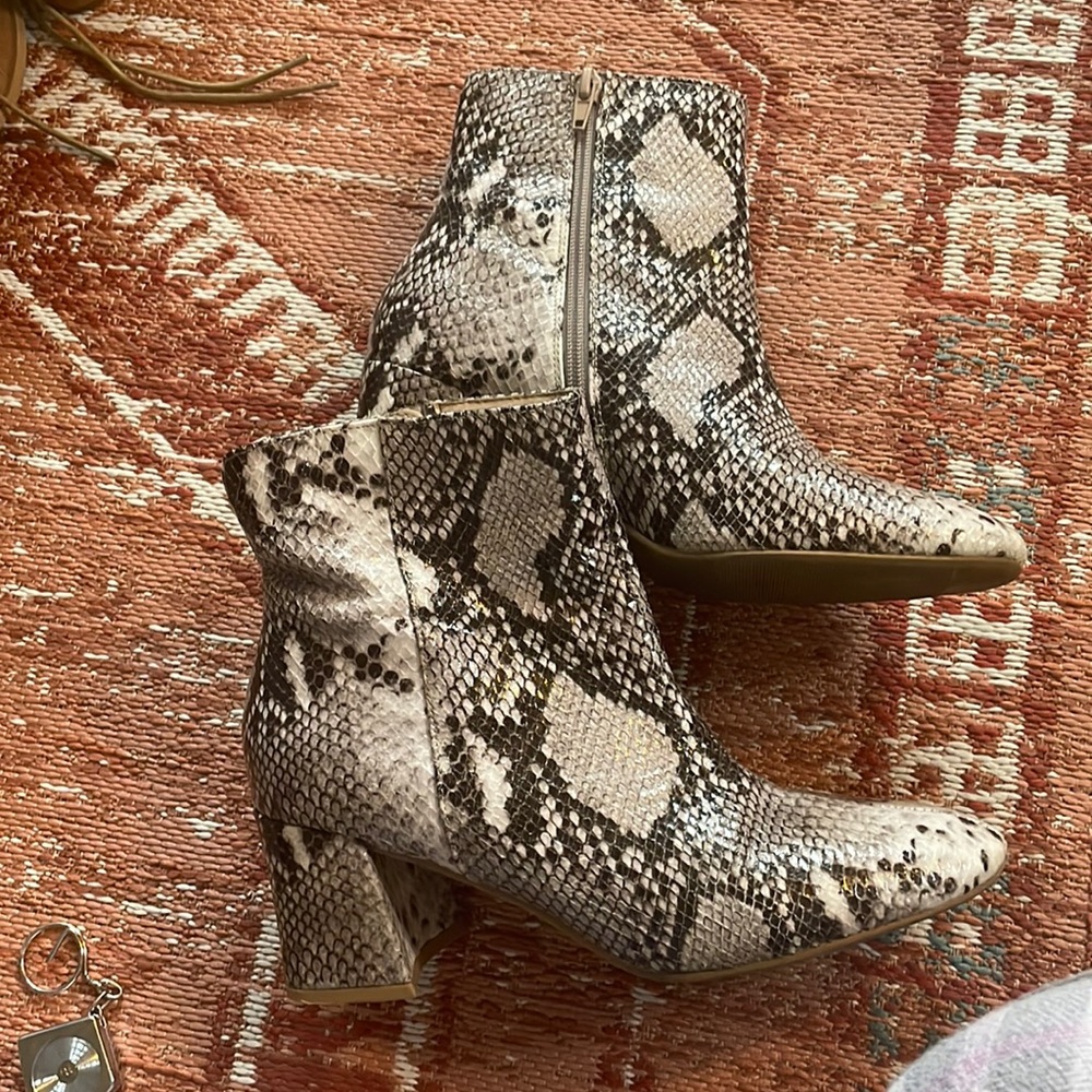Snakeskin heeled ankle boots